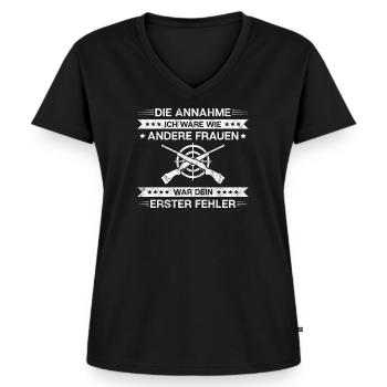 Sportschütze Sportschützin Sportschießen Schützin - Frauen Premium Bio T-Shirt mit V-Ausschnitt - Schwarz - Vorne - AI Model Female 172 light (172cm)