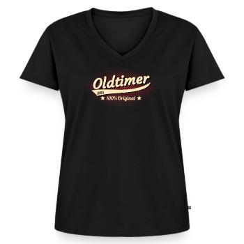 1955 - T-shirt encolure en V Premium bio Femme - noir - Devant - AI Model Female 172 light (172cm)