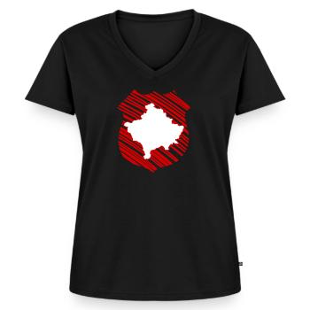 Kosovo Kosova Pristina Nationalité Patrie - T-shirt encolure en V Premium bio Femme - noir - Devant - AI Model Female 172 light (172cm)