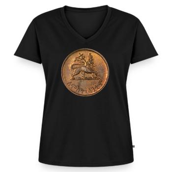 Lion of Juda - Reggae Jah Rastafarian Roots Rasta - Women's Premium Organic V-neck T-shirt - black - Front - AI Model Female 172 light (172cm)