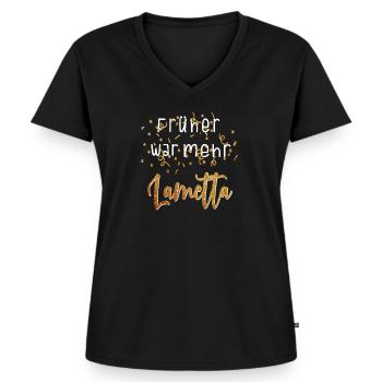 Lustiges Früher war mehr Lametta Party Geschenk - Frauen Premium Bio T-Shirt mit V-Ausschnitt - Schwarz - Vorne - AI Model Female 172 light (172cm)