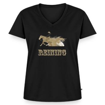 reining - Frauen Premium Bio T-Shirt mit V-Ausschnitt - Schwarz - Vorne - AI Model Female 172 light (172cm)