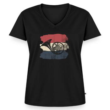 Waldhorn retro - Frauen Premium Bio T-Shirt mit V-Ausschnitt - Schwarz - Vorne - AI Model Female 172 light (172cm)