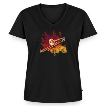 Posaune - Frauen Premium Bio T-Shirt mit V-Ausschnitt - Schwarz - Vorne - AI Model Female 172 light (172cm)