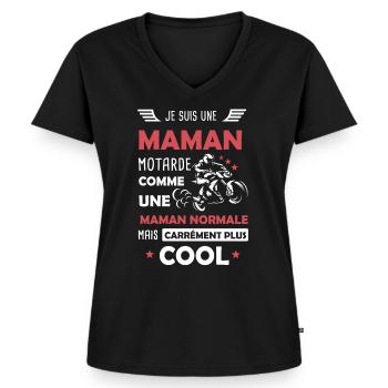 Maman Motarde - T-shirt encolure en V Premium bio Femme - noir - Devant - AI Model Female 172 light (172cm)