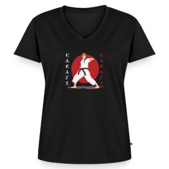 Karate - Frauen Premium Bio T-Shirt mit V-Ausschnitt - Schwarz - Vorne - AI Model Female 172 light (172cm)