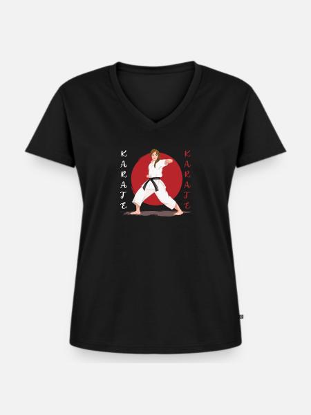 Karate - Frauen Premium Bio T-Shirt mit V-Ausschnitt - Schwarz