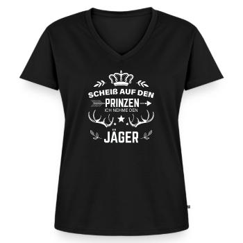 Jäger Sprüche Geweih Jagd lustig - Frauen Premium Bio T-Shirt mit V-Ausschnitt - Schwarz - Vorne - AI Model Female 172 light (172cm)