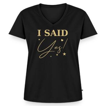 I Said Yes gold - Frauen Premium Bio T-Shirt mit V-Ausschnitt - Schwarz - Vorne - AI Model Female 172 light (172cm)