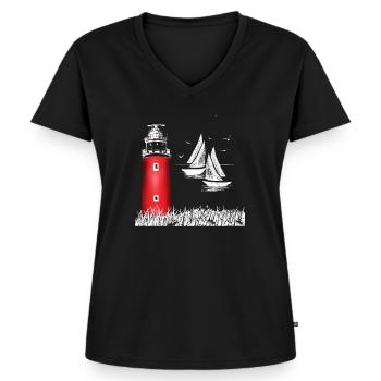 Roter Leuchtturm Texel Insel Holland Wattenmeer - Frauen Premium Bio T-Shirt mit V-Ausschnitt - Schwarz - Vorne - AI Model Female 172 light (172cm)