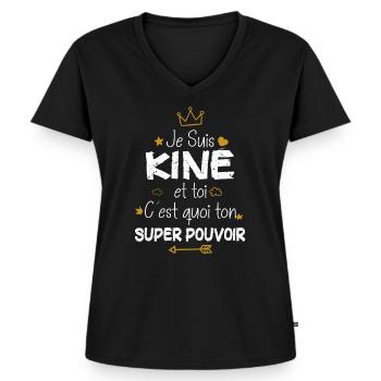 Super kiné maman cadeau drôle kinésithérapie - T-shirt encolure en V Premium bio Femme - noir - Devant - AI Model Female 172 light (172cm)