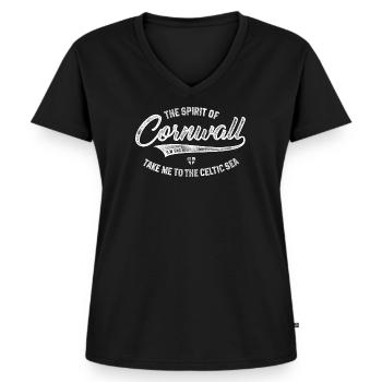 THE SPIRIT OF CORNWALL CORNISH - Women's Premium Organic V-neck T-shirt - black - Front - AI Model Female 172 light (172cm)