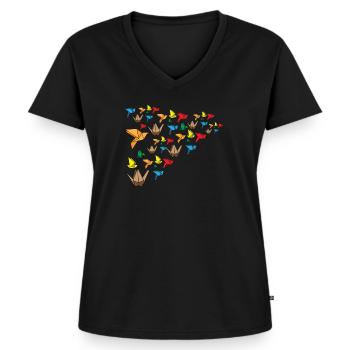 Japanese birds Design for a Happy man or woman - Women's Premium Organic V-neck T-shirt - black - Front - AI Model Female 172 light (172cm)