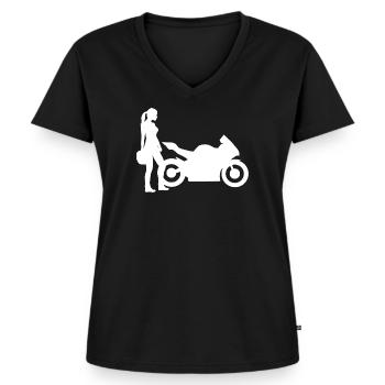 Motorradfahrerin Supersportler Frau Motorrad Dame - Frauen Premium Bio T-Shirt mit V-Ausschnitt - Schwarz - Vorne - AI Model Female 172 light (172cm)