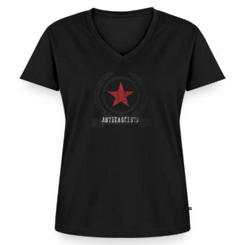 ANTIFASCISTA WIDERSTAND ROTER STERN - Frauen Premium Bio T-Shirt mit V-Ausschnitt - Schwarz - Vorne - AI Model Female 172 light (172cm)