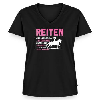 Reiten Pferde Reiter Geschenk - Frauen Premium Bio T-Shirt mit V-Ausschnitt - Schwarz - Vorne - AI Model Female 172 light (172cm)