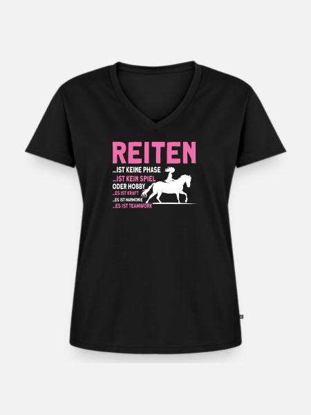 Reiten Pferde Reiter Geschenk - Frauen Premium Bio T-Shirt mit V-Ausschnitt - Schwarz