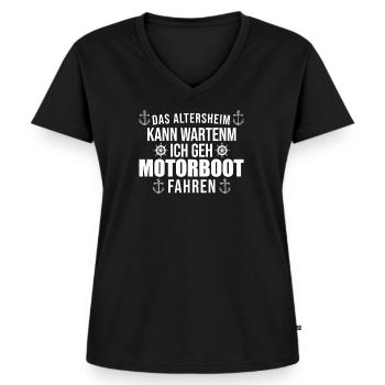 Motorboot Bootsfahrer Bootsfahrten Geschenk - Frauen Premium Bio T-Shirt mit V-Ausschnitt - Schwarz - Vorne - AI Model Female 172 light (172cm)