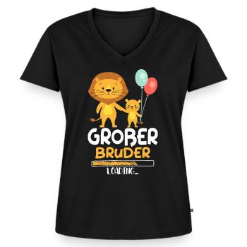 Großer Bruder Loading Löwe - Frauen Premium Bio T-Shirt mit V-Ausschnitt - Schwarz - Vorne - AI Model Female 172 light (172cm)