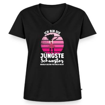 Jüngste Schwester Dabbing Geschwister Geschenk - Frauen Premium Bio T-Shirt mit V-Ausschnitt - Schwarz - Vorne - AI Model Female 172 light (172cm)