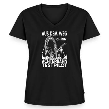 Achterbahn Freizeitpark Rollercoaster - Frauen Premium Bio T-Shirt mit V-Ausschnitt - Schwarz - Vorne - AI Model Female 172 light (172cm)
