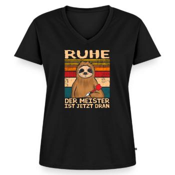 Vintage Dart lustig darts spruch Faultier - Frauen Premium Bio T-Shirt mit V-Ausschnitt - Schwarz - Vorne - AI Model Female 172 light (172cm)