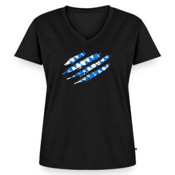 Bayern Flagge Kratzer Bayerische Fahne Krallen - Frauen Premium Bio T-Shirt mit V-Ausschnitt - Schwarz - Vorne - AI Model Female 172 light (172cm)