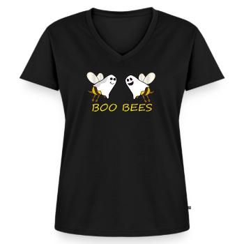 Boo Bees Halloween Geister Bienen - Frauen Premium Bio T-Shirt mit V-Ausschnitt - Schwarz - Vorne - AI Model Female 172 light (172cm)