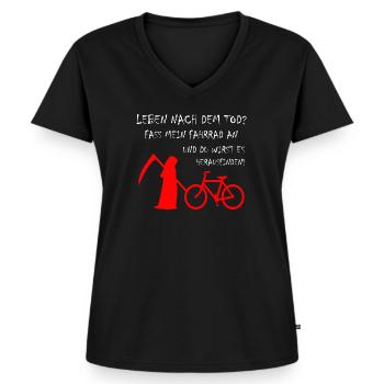 Fahrrad Mountainbike Hobby Fahrradfahren - Frauen Premium Bio T-Shirt mit V-Ausschnitt - Schwarz - Vorne - AI Model Female 172 light (172cm)