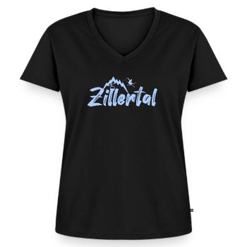 Zillertal - Frauen Premium Bio T-Shirt mit V-Ausschnitt - Schwarz - Vorne - AI Model Female 172 light (172cm)