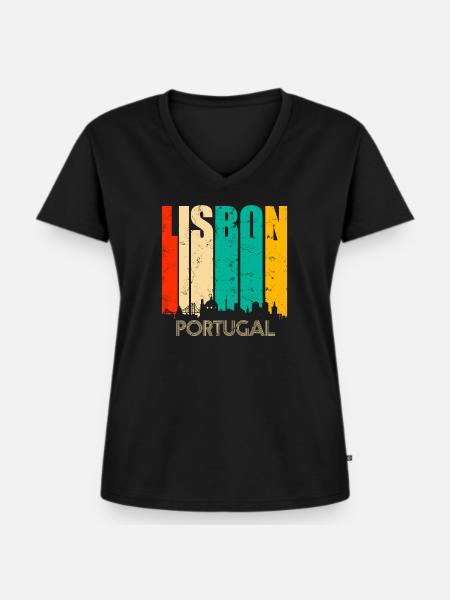 Lissabon Portugal - Frauen Premium Bio T-Shirt mit V-Ausschnitt - Schwarz