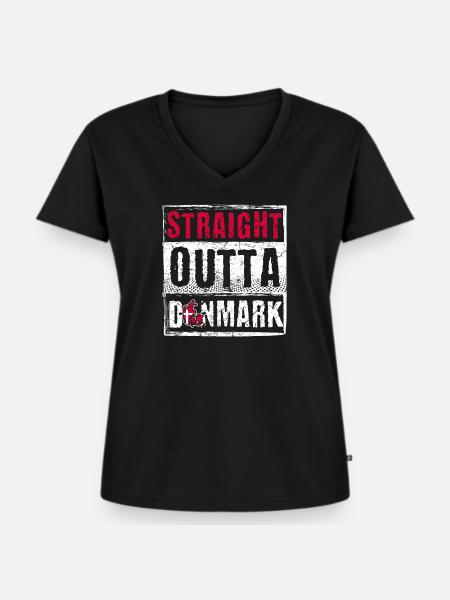 Straight Outta Denmark - Frauen Premium Bio T-Shirt mit V-Ausschnitt - Schwarz