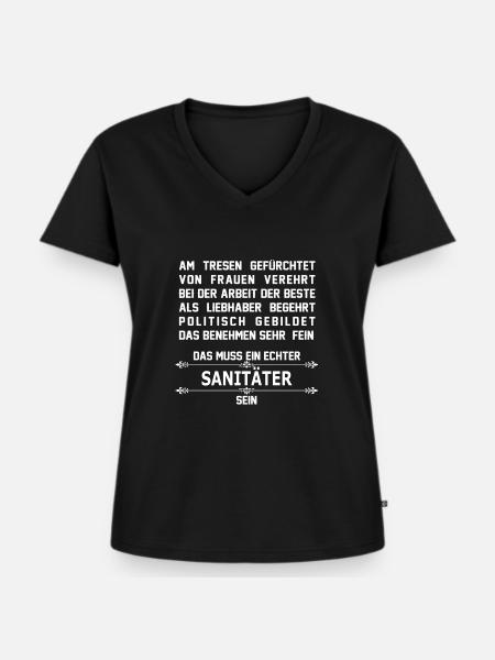 sanitaeter - Frauen Premium Bio T-Shirt mit V-Ausschnitt - Schwarz