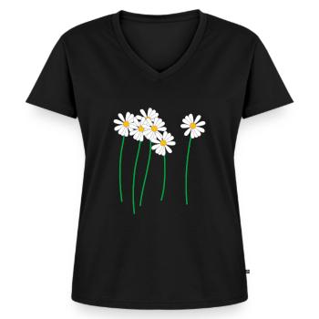 Margeriten - Frauen Premium Bio T-Shirt mit V-Ausschnitt - Schwarz - Vorne - AI Model Female 172 light (172cm)