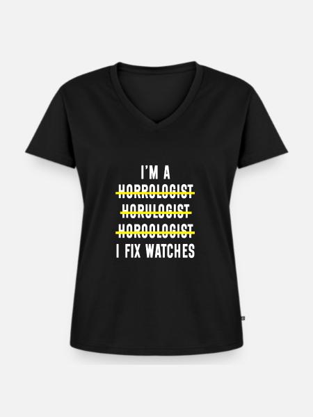 Horologe Uhrmacher - Frauen Premium Bio T-Shirt mit V-Ausschnitt - Schwarz