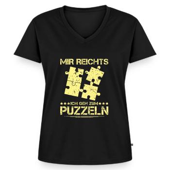 Puzzle Spruch Puzzleteil - Frauen Premium Bio T-Shirt mit V-Ausschnitt - Schwarz - Vorne - AI Model Female 172 light (172cm)
