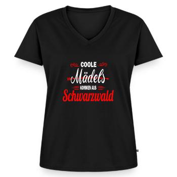 Bollenhut coole Mädels kommen aus Schwarzwald - Frauen Premium Bio T-Shirt mit V-Ausschnitt - Schwarz - Vorne - AI Model Female 172 light (172cm)