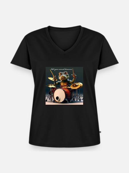 Drummer - Frauen Premium Bio T-Shirt mit V-Ausschnitt - Schwarz