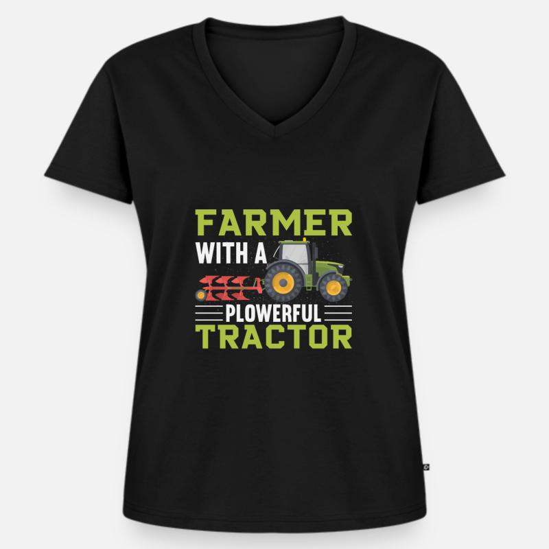Bauer mit einem schicken Traktor - Frauen Premium Bio T-Shirt mit V-Ausschnitt - Schwarz