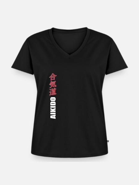 Aikido - Frauen Premium Bio T-Shirt mit V-Ausschnitt - Schwarz
