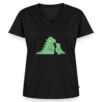 Cute Dinosaur Mom with Dinosaur Baby - Women's Premium Organic V-neck T-shirt - black - Front - AI Model Female 172 light (172cm)