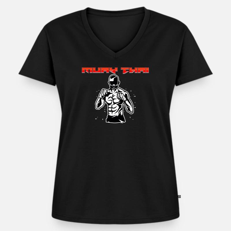 Muay Thai - Frauen Premium Bio T-Shirt mit V-Ausschnitt - Schwarz