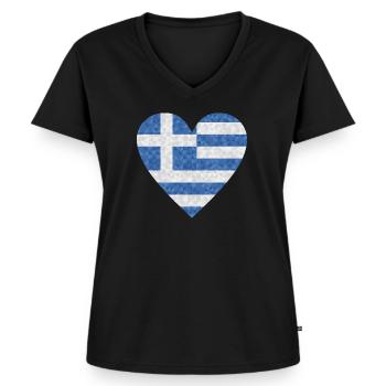 Grèce Drapeau Grec - T-shirt encolure en V Premium bio Femme - noir - Devant - AI Model Female 172 light (172cm)