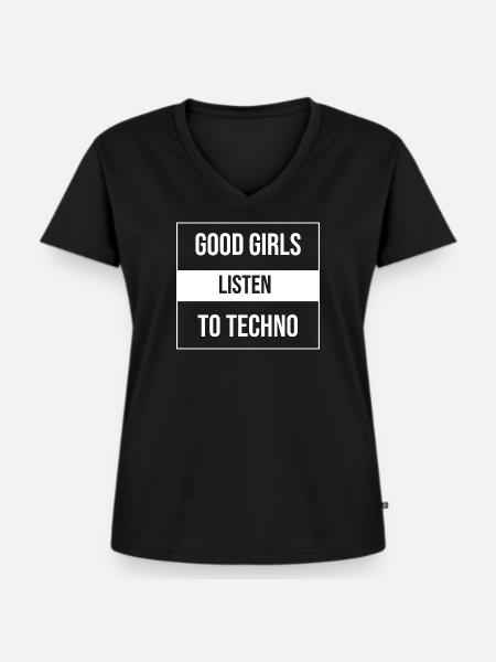 De bonnes filles écoutent de la techno - T-shirt encolure en V Premium bio Femme - noir