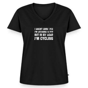 Grappige fietsen print noodlijdende witte tekstafbeelding - Vrouwen Premium Bio T-shirt met V-hals - zwart - Voor - AI Model Female 172 light (172cm)