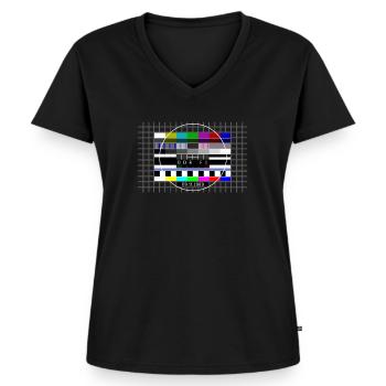 DDR Testbild zum Mauerfall mit Datum 09.11.1989 - Frauen Premium Bio T-Shirt mit V-Ausschnitt - Schwarz - Vorne - AI Model Female 172 light (172cm)