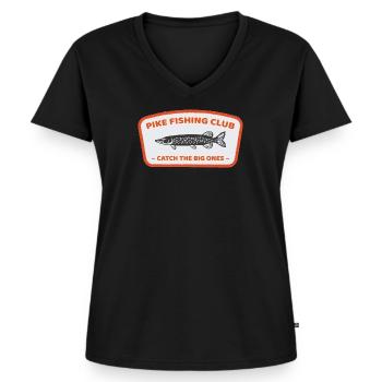 Cadeau rétro d'ange de club de pêche de brochet cool - T-shirt encolure en V Premium bio Femme - noir - Devant - AI Model Female 172 light (172cm)
