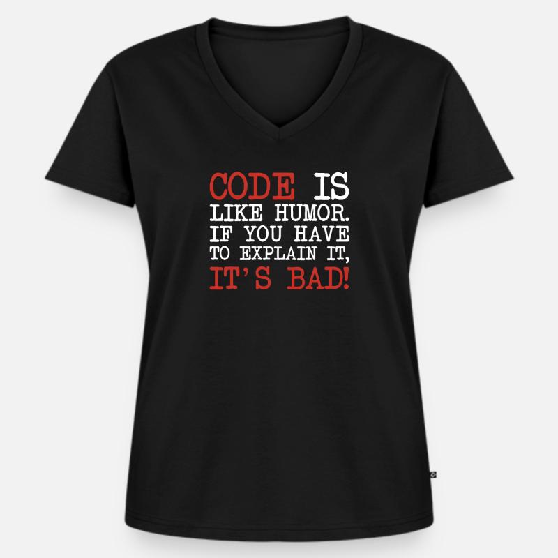 Code Explanation Developer Softwareentwickler - Frauen Premium Bio T-Shirt mit V-Ausschnitt - Schwarz