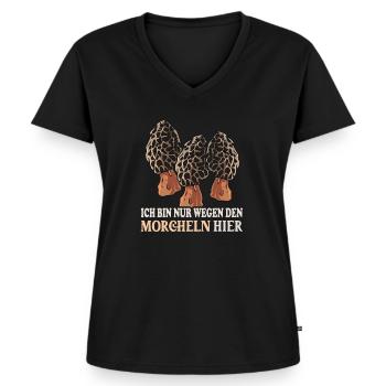 Morchel Pilzsucher - Frauen Premium Bio T-Shirt mit V-Ausschnitt - Schwarz - Vorne - AI Model Female 172 light (172cm)