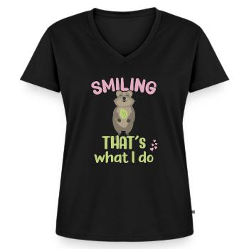 Souriant - C’est ce que je fais / Sourire Quokka - T-shirt encolure en V Premium bio Femme - noir - Devant - AI Model Female 172 light (172cm)
